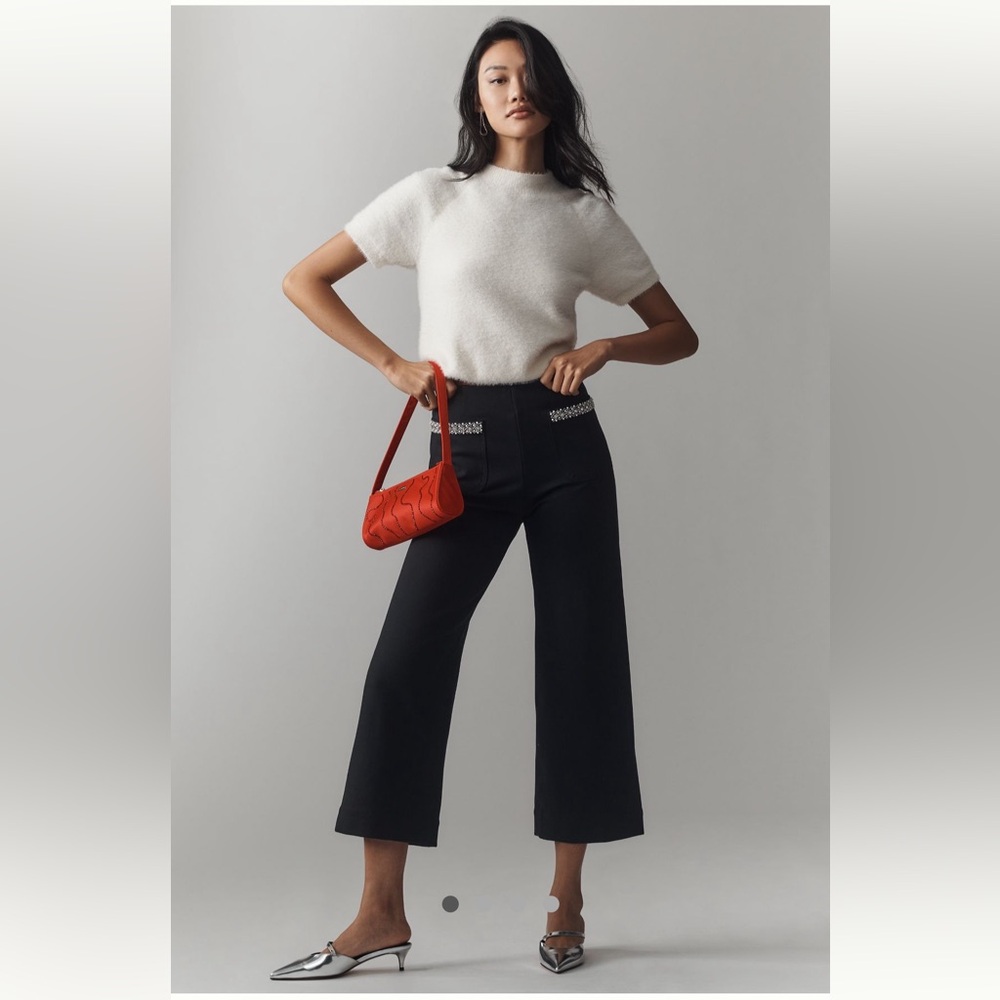 NWT The Colette Cropped Wide-Leg Pants by Maeve: Rhinestone Pocket